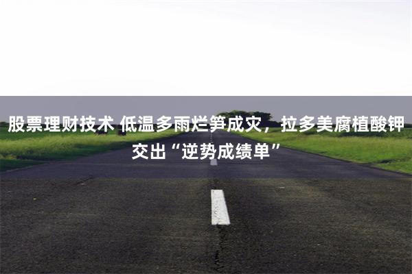 股票理财技术 低温多雨烂笋成灾，拉多美腐植酸钾交出“逆势成绩单”