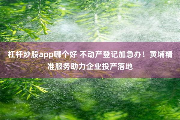 杠杆炒股app哪个好 不动产登记加急办！黄埔精准服务助力企业投产落地