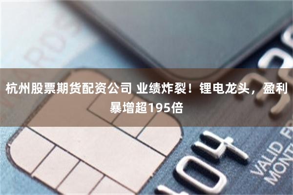 杭州股票期货配资公司 业绩炸裂！锂电龙头，盈利暴增超195倍